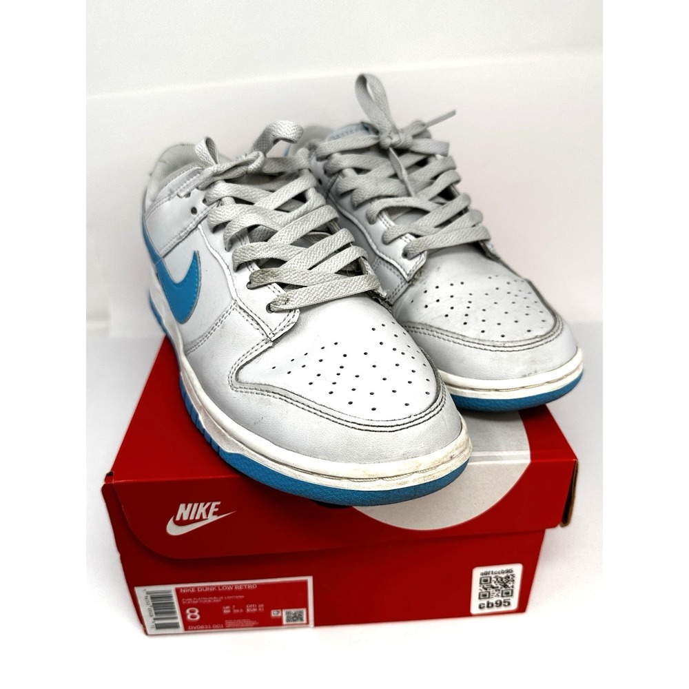 Nike Dunk Low Retro Sneakers Mens 8 Pure Platinum Blue Lightning DV0831-001